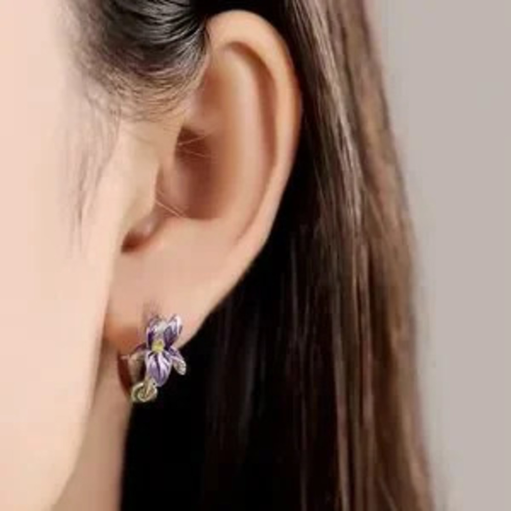 Purple and Silver Iris Flower Earrings